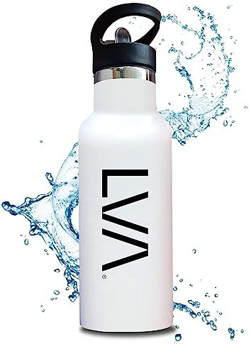 LVA Botella Termo 750ml Agua, Café o Té helado de Acero Inoxidable con mosquetón | Niños y Adultos | Sin BPA | Reutilizable | Deporte, Viajes, Oficina, Colegio | Fácil Lavado (750ml, Blanco)