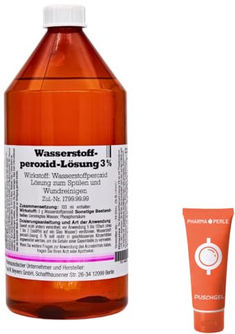 Wasserstoffperoxid Lösung 3%, 1x 1000 ml I Lösung zum Spülen und Wundreinigen I Munddesinfektion I Mundgeruch, Zahnfleischbluten, Mundschleimhautenzündung I Spar-Set plus Pharma Perle give-away