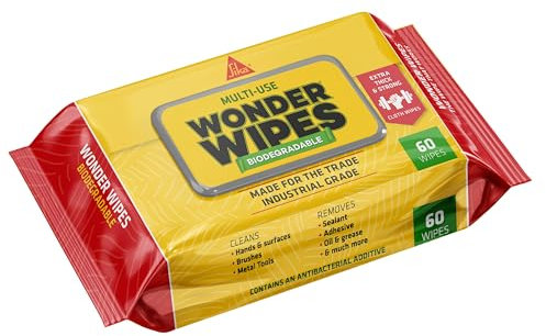 Sika - Biodegradable - Wonder Wipes - Multi-Use Cleaning Wipes for the Building Trade - Specially Formulated to Clean Hands, Tools and Surfaces - 60 Pack