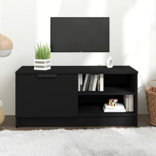 Natulvd Small TV Stand Unit for Small Space, Modern Entertainment Center with Door And Shelves, TV Console Table, Media Console Unit, for Living Room, Bedroom 80x35x36.5 cm, Black