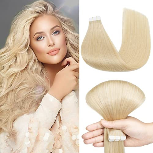 Benehair Tape in Extensions Echthaar, 40CM Tape in Haarverlängerungen, Invisible Echthaar Extension mit Tapes, Seidig Glatte Echthaars Extension, 10Pcs 25g Helles Blondes #613