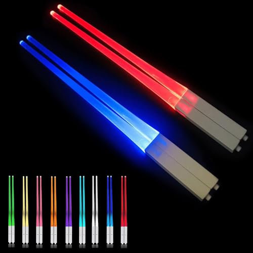 Lotvic Lightsaber Chopsticks, 2 Pares Illuminating Chopsticks con 9 Modos de Color, Palillos Chinos Luminosos, Palillos Chinos Espada Laser, para Cocinas, Cenas, Sushi, Cubiertos