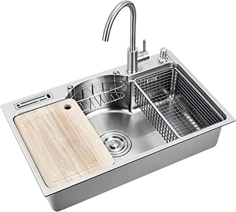 Évier de cuisine sous plan pour poste de travail, évier simple multifonctionnel en acier inoxydable épaissi, évier domestique avec porte-couteau