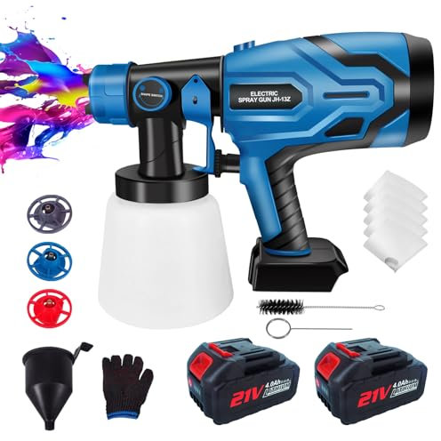 WEIWAN Pistola a Spruzzo a batteria per batteria Makkiita 18v, Pistola a Spruzzo per Vernice 2x4.0Ah - 21V, Pistola Vernice Elettrica a batteria Pistola Spruzzo, Motore senza spazzole
