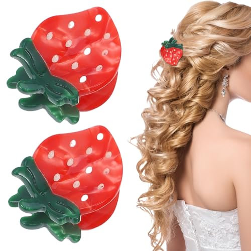 Irikdescia Lot de 2 mini pinces à cheveux en forme de bol de fraise en acétate, belles et à la mode, barrettes à cheveux mignonnes mignonnes pour cheveux fins et longs, femmes et filles