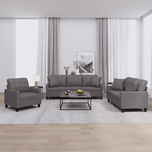 ZEYUAN 3-TLG. Sofagarnitur mit Kissen Grau Kunstleder, Sofa Mit Relaxfunktion, Couchgarnitur, Wohnzimmer Sofa, Couch, Sofa Set 3201350