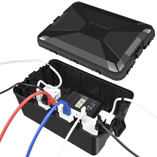 NineLeaf Extra Large Waterproof Electrical Box (32 x 21 x 13 cm), IP54 Extension Cord Cover Weatherproof with 7 Cable Seal Entry,Protect Outlet, Plug, Timer, Power Strip, Holiday Light, Black