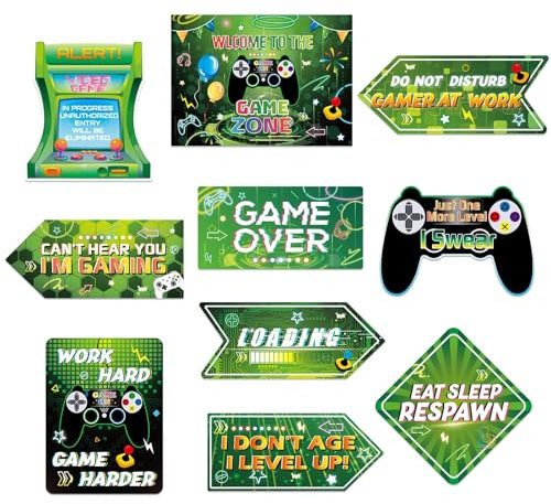 WERNNSAI Video Game Party Decorations - 10 PCS Game Zone Sign Cutouts for Kids Boys Gaming Birthday Party Banner Rock Game Theme Party Supplies Game Room Wall Decor Fun Warning Sign