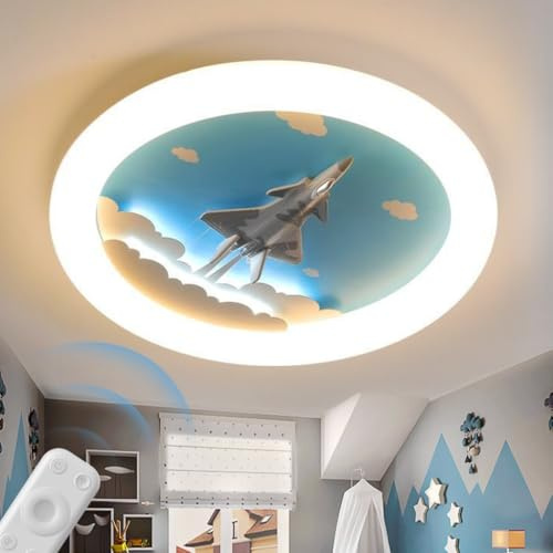 ENXING Moderne Runde LED Deckenleuchte Kreative Cartoon-Raketen-Deckenleuchte Stufenlos Dimmbar Mit Fernbedienung Geeignet Für Schlafzimmer Kinderzimmer Wohnzimmer Kinderzimmer Korridor(A)