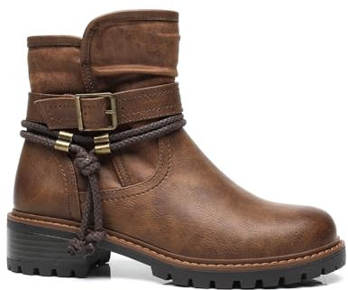 IVACHY Women Insulated ankle boots- zip closure - Block heel round toe- buckle closure - ladies size 3 to 7.5 UK