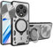 ILING Funda para OPPO Reno 12F 4G / OPPO Reno 12 FS 5G (Reno12 F 5G), Textura de Metal Dura Mate PC Carcasa, Silicona TPU Bumper Antigolpes Cubierta con Anillo Soporte y Tapa Cámara Deslizante (Plata)