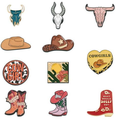 Sparkeads 12 stücke Cowboy Emaille Pins Kuh Hut Boot Brosche Westlichen Metall Dekorative Abzeichen Für Pullover Shirt Kleidung Anzug Zubehör Schmuck DIY Handwerk Dekoration, Metall, Keine edelstein