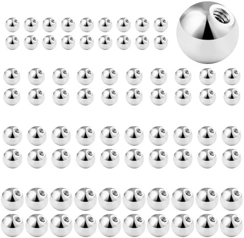CTYUEYUN 80 Stück Piercing Kugel 1.2mm,Ersatzkugel Schraubkugel 3/4/5/6Mm,Silber Piercing Kugel Set für Piercing Nase Lippe Augenbrauen Bauchnabel Zunge