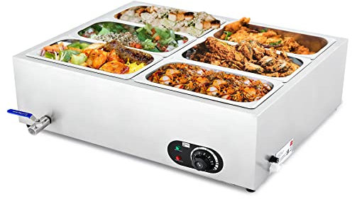 WILPREP Commercial Electric Food Warmer, 36L Large Buffet Server with 6 Pans and Lids for Catering Restaurants Parties, 1500W Stainless Steel Bain Marie with Adjustable Temp & Automatic Shutoff