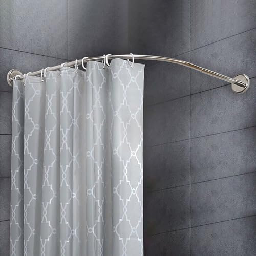 TapferBahn Barra Cortina Ducha En L Extensible,Barra Cortina Ducha Curva,Barra Cortina Ducha Esquinera Ajustable de Acero Inoxidable,Sin Taladrar,Montaje en Pared,para baño,Cortina,balcón,Inodoro