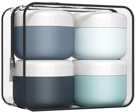 Aurdox Travel Pots, Containers for Toiletries, Silicone Cream Jars with Spatulas Tool and Clear Bag, TSA Approved Mini Travel Size Containers, Leak-proof Essentials for Cosmetic 40ml /(4 Pack)
