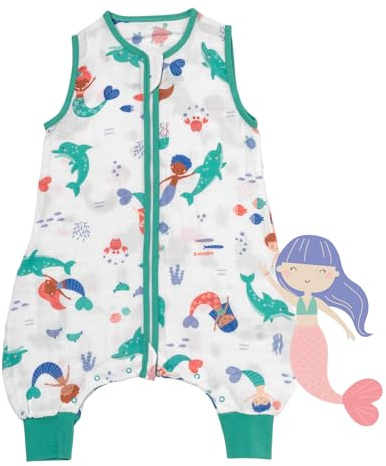 schlummersack Baby Schlafsack mit Füßen Sommer 0.5 Tog 120 cm dünn Bambus-Musselin Meerjungfrau | Schlafsack mit Beinen ungefüttert für eine Körpergröße von 120-130cm | Schlafsack Baby Sommer