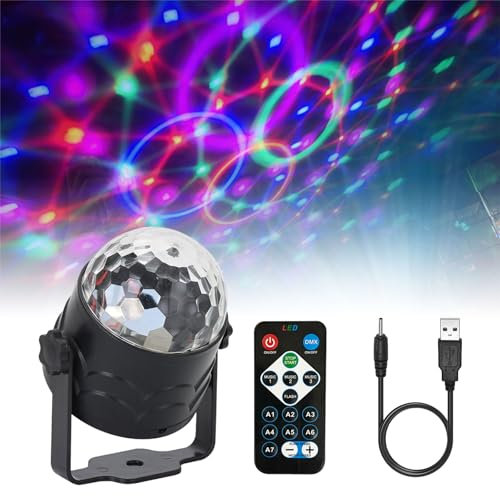 Boule Disco USB Jeux de Lumiere pour Soiree Boule à Facette Couleur Boule Disco Lumineuse Rotative 360° avec Télécommande et Prise USB 7 Couleurs RGB Boule Lumineuse Disco pour Fête Bar Club