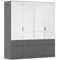 Rauch Möbel Aberdeen, Drehtürenschrank, Kleiderschrank, Garderobe, 4-türig, 8 Schubladen in Absetzung Grau metallic, Schwarz, Farbe Grau metallic/Hochglanz weiß, Griffe Grau metallic, 181x197x54cm