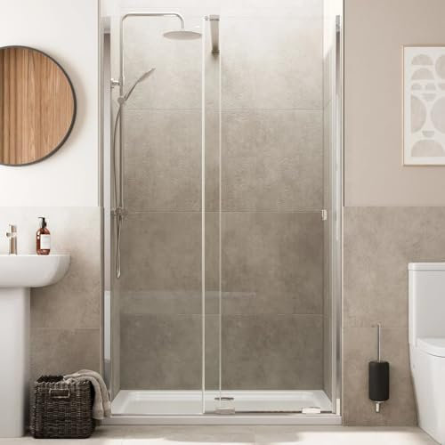 Baystone® 1400mm Frameless Sliding Shower Door Enclosure 8mm Toughened Safety Glass Reversible Cubicle Doors for Showers, Chrome