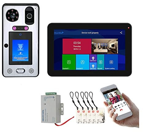 Video-Türklingeln, 9-Zoll-WLAN, kabellose Gesichtserkennung, Fingerabdruck-IC-Video-Türsprechanlage, Türklingel, Gegensprechanlage mit kabelgebundener 1080P-Kamera, unterstützt kabellose HD-Türklingel
