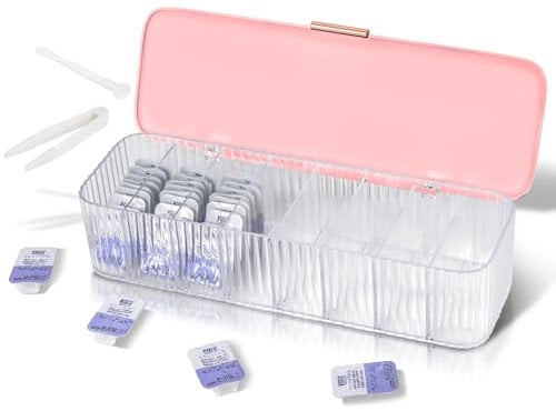 EHOTER Storage Organizer for Daily Colored Contact Lenses Disposable Contact Lens Dispenser Clear Plastic Box for All Brands Daily Lens (Pink)