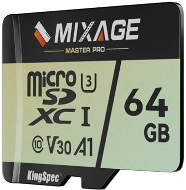MIXAGE 64 GB MicroSDXC-Karte UHS-I U3/V30/A1/C10-100MB/s Lesen, 65MB/s Schreiben, 4K UHD Videoaufzeichnung – 3D-NAND-Flash-SD-Speicherkarte für Smartphones, Spielekonsolen, Dash/Sicherheits- und