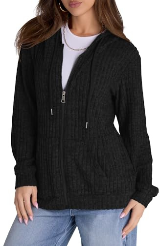 TASAMO Womens Zip up Hoodies Sweatshirt Oversized Open Front Sweater Lightweight Jackets with Pockets