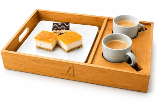 This 4 Us® Couchbar Snackbox Serviertablett – Bambustablett - großes Fach für Snacks & Mahlzeiten – leicht & sicher – Geschenkidee.