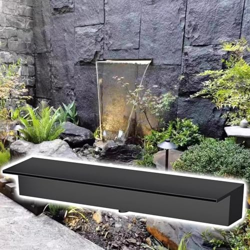 Überlauf Rinne Schwarz/Silber Rostbeständiger Springbrunnen-Überlauf für Teiche, Kleiner und großer Edelstahl-Pool-Wasserfall, mit Zubehör(Black,76inch(193cm))