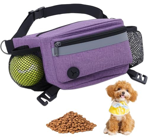 FIVAVA Leckerlitasche für Hunde - Mehrfunktional Futterbeutel Hund - Bauchtasche für Hundezubehör mit Kotbeutelspender - Robuste Leckerlibeutel für Hunde Training (Lila)
