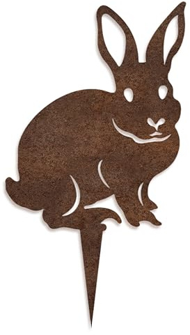 Dkant Gartenstecker (23x30 cm) - Metall Kaninchen - Rostfiguren für den Garten - Rostige Tiere - Dekorative Tiere für den Außenbereich zum Einstecken in den Boden