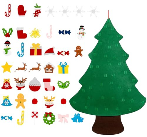 Frfik Sapin De Noël en Feutre pour Tout-Petit | Activité Manuelle d'hiver pour avec Guirlandes Lumineuses - Arbre De Noël en Feutrine pour en Bas Âge Mur | pour Salle Classe Salon
