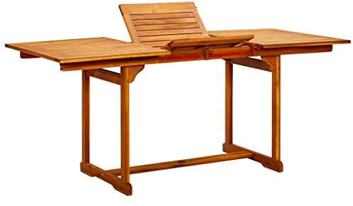 QZZCED Esstisch, Garten, Massivholz, Akazie, ausziehbar (120-170) x 80 x 75 cm, für Terrasse und Hof, mit wasserdichter Oberfläche und einfacher Reinigung