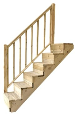 eDecks 6 Step Decking Stair Handrail Kit - Single Side - Square Posts & Spindles - Pressure Treated Timber - Flat Pack Complete Outdoor Deck Stair Railing Kit for Safe Garden & Patio Access