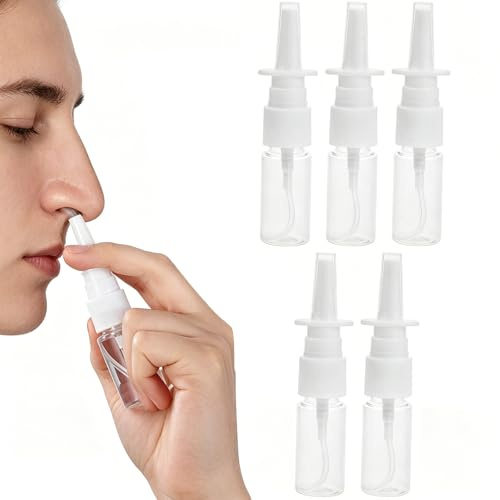 Risecore 10ml Nasal Spray Bottles, 5pcs Refillable Clear Fine Mist Sprayers | Leak-Proof Fine Mist Refillable Empty Plastic Containers for Saline Rinse, Travel & Nose Cleaning - Durable & Portable
