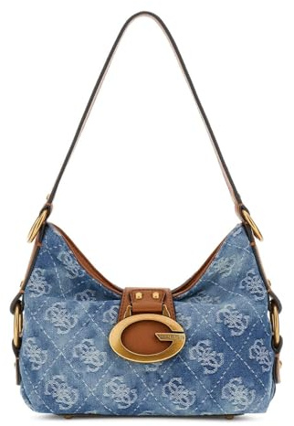 GUESS Schultertasche Camden Mini Shoulder Bag Denim Logo blau