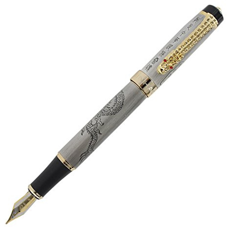 Gullor Fountain Pen JINHAO 'Loong Offspring' Ancient silver Chinese Dragon Embossed