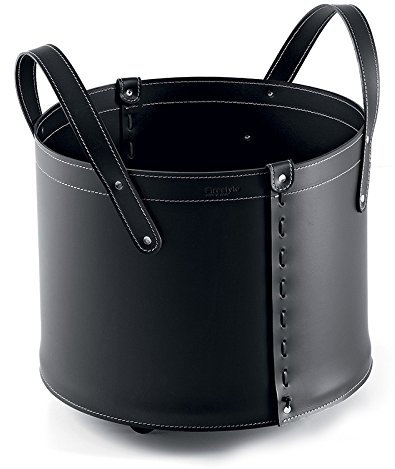 TONDA MINI: portalegna in cuoio colore Nero, contenitore in cuoio, borsa in cuoio.