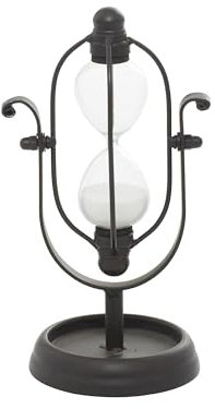 Deco 79 67754 Métal Verre Min Noir Sablier S 10,2 cm L, 20,3 cm H -