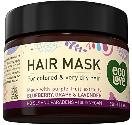 100% Vegan hair mask by ecoLove Organic blueberry, grape & lavender For colored and very dry hair 11.8fl oz 350ml