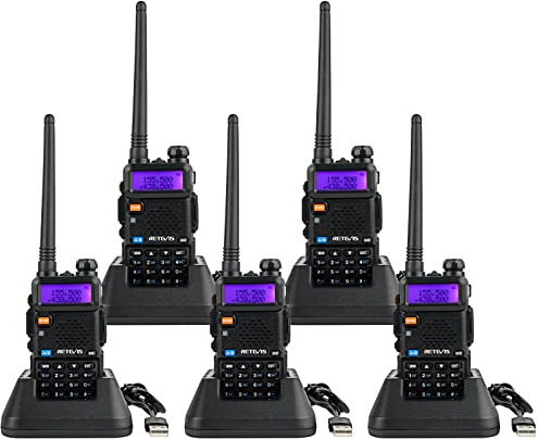 Retevis RT5R Walkie Talkie Long Range, Professional 2 Way Radio Long Distance with Emergency Alarm VOX FM 128 CH, Heavy Duty Walkie Talkies Set for Construction, Emergency Rescue (Black, 5Pcs)
