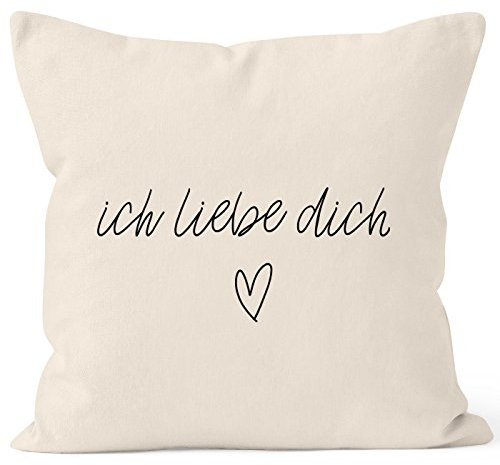 MoonWorks Kissenbezug Kissenhülle Ich Liebe Dich Liebe Love Geschenk Deko-Kissen Baumwolle Natur 40cm x 40cm