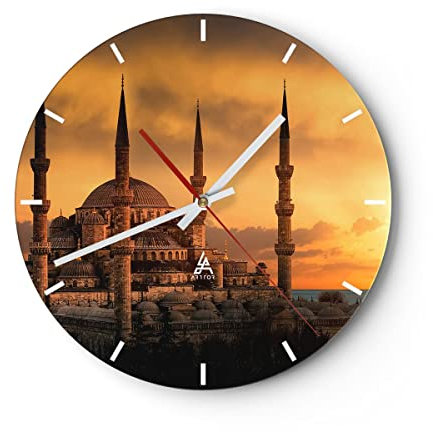 Modern Wanduhr Sonnenuntergang Istanbul türkei Reise 40x40cm Rund Groß Wand Uhr Glas Analog Zimmeruhren Küche Büro Wohnzimmer Glasuhr Wall Clock Dekoration Design Küchenuhr C3AR40x40-2846