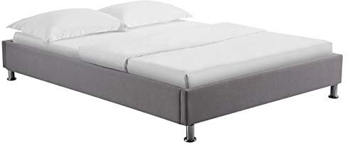 IDIMEX Lit futon Double pour Adulte Nizza Couchage 140 x 190 cm 2 Places / 2 Personnes, avec sommier et Pieds en métal chromé, revêtement en Tissu Gris