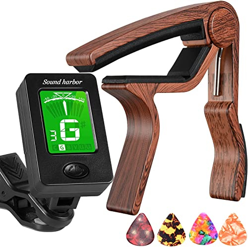 Guitar Capo with Guitar Tuner Clip-On Tuner Guitar Accessoriesor for Acoustic Electric Ukulele