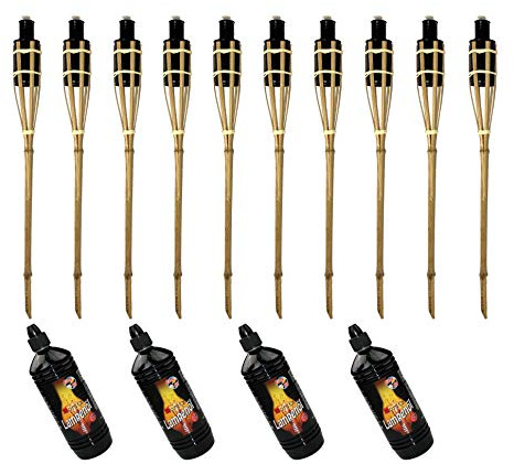 Moritz 10x Bambusfackeln Fackel 90 cm Standard Natur + 4X 1000ml Lampenöl Gartenfackel Ölfackeln Garten Deko Öllampe Wegleuchte