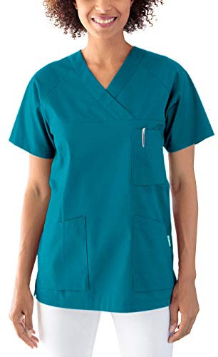 CLINIC DRESS Schlupfkasack Kasack Damen für Krankenpflege und Altenpflege 50% Baumwolle 95 Grad Wäsche Petrol XS