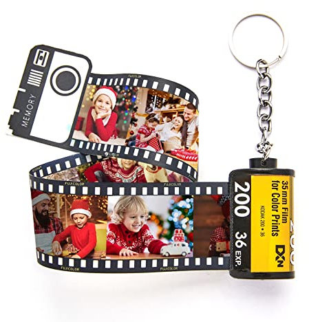 VEELU Personalisierter Schlüsselanhänger Schlüsselbund mit 5 Fotos Bilder Kamera Kodak Filmrollen Anhänger Geschenk zum Geburtstag Weihnachten für Familien