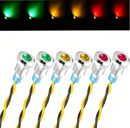GUUZI 6 Piezas 220V-230V AC 8 mm Panel LED Piloto Tablero Luz de Advertencia Indicador Lámpara Luz Indicadora Lámpara Piloto Tablero Bombillas direccionales (Rojo/Amarillo/Verde)